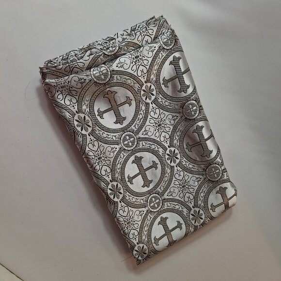 Fabric - Satin Brocade Silver Metallic Lustrous Gothic Print Fabric 3yd x 46in - Picture 14 of 16